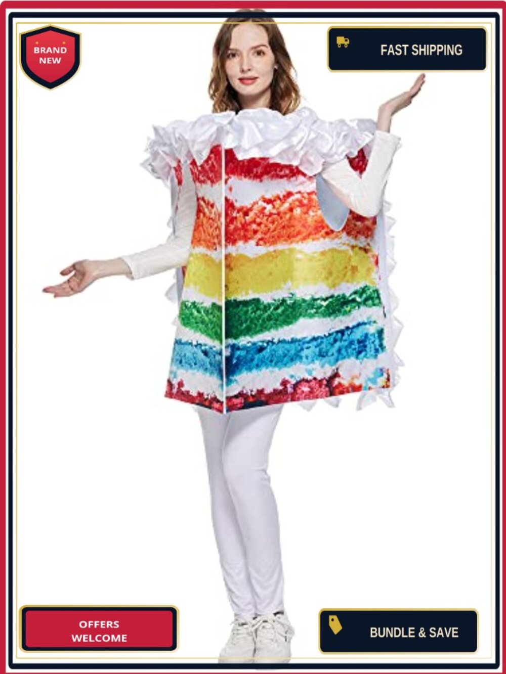 Rainbow Cake Costume Adult Halloween Food Party Fancy Dress Polyester Tulle